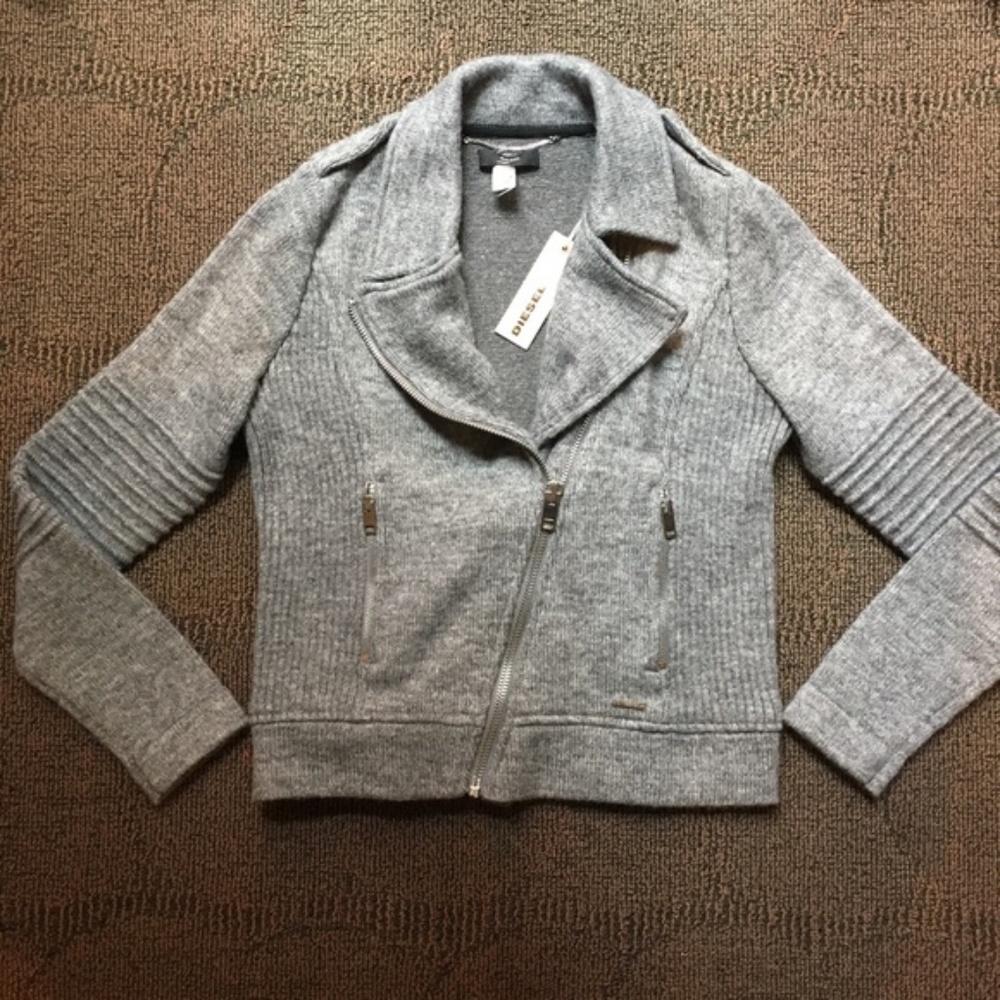 COPY - NWT DIESEL GREY WOOL MOTO JACKET/SWEATER S…